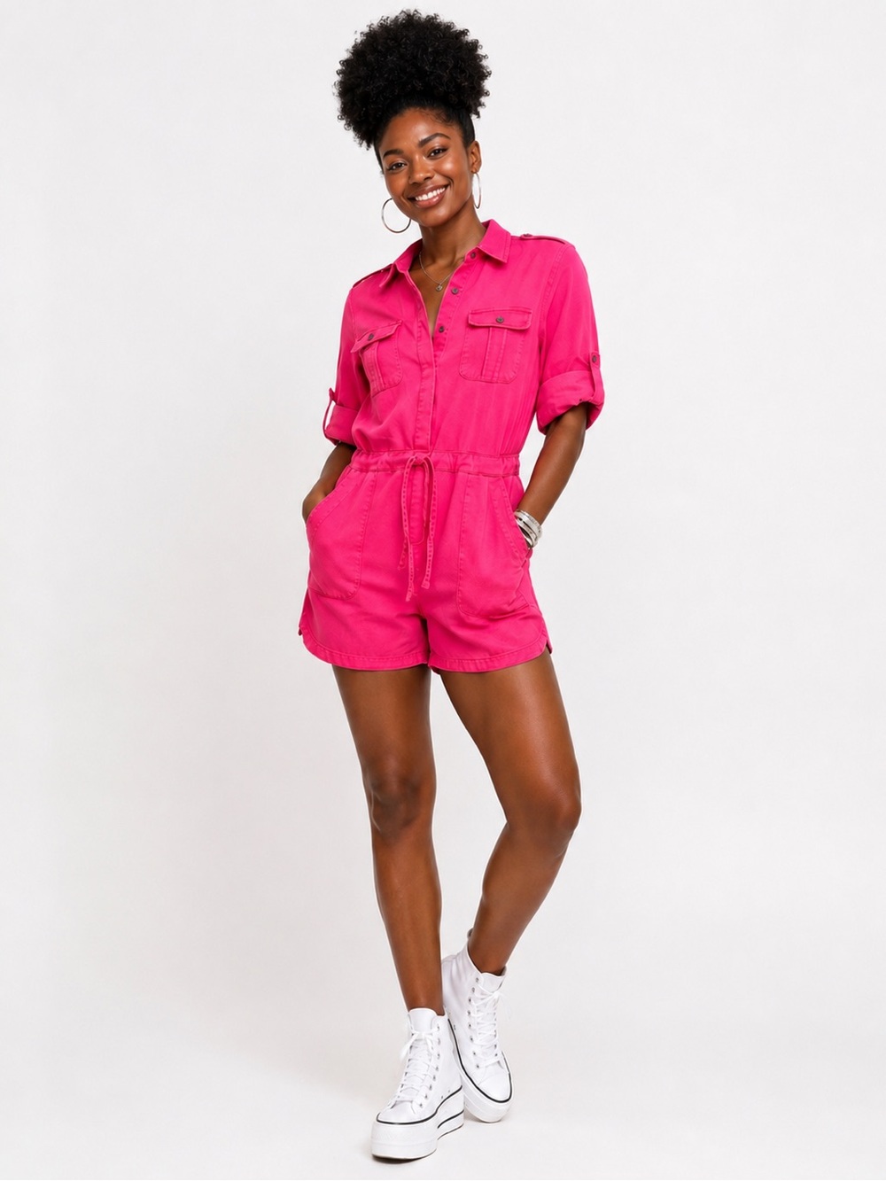 PAINTCOLORS Utility Romper Roll Tab Sleeves Drawstring Waist Women’s Small NWT